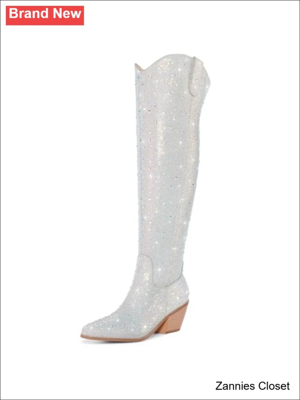 ✨ Over the Knee Rhinestone Cowboy Boots Chunky Heel Pointed Toe Western